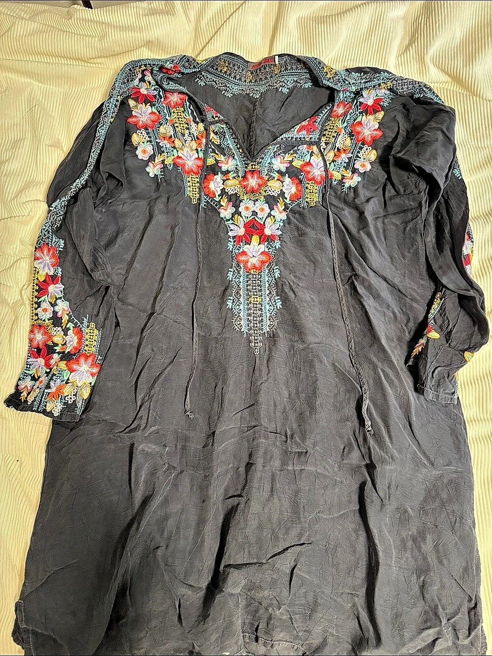 Johnny Was Aaliah Tunic Dress Floral Embroidered Black Large